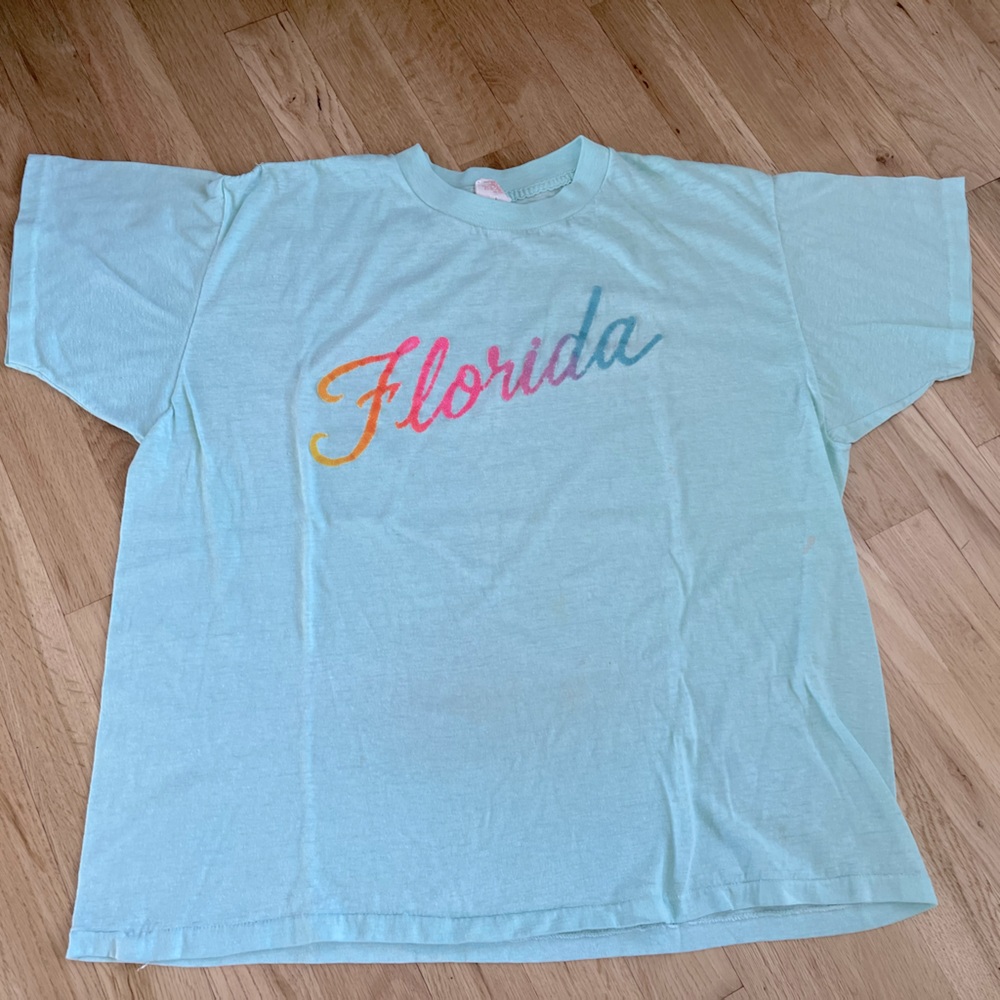 Vintage Royal First Class FLORIDA Single Stitch light aqua blue T-Shirt Sz XL